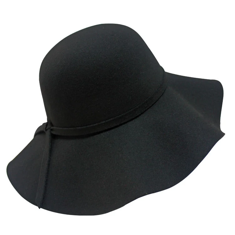 Factory Directly Supply Winter Red/Black Wide Brim Women High Quality Felt Fedora Hat