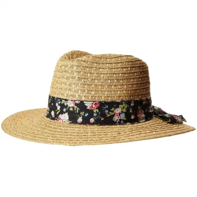 Chapéu de verão feminino de palha de papel da moda Fedora com faixa estampada